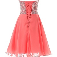 Cute Chiffon Handmade Sweetheart Short Prom Dresses 2017, Watermelon Homecoming Dresses, Short Formal Dresses - Thumbnail 1