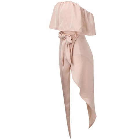 Nude Ruffle Silky Elegant Dress