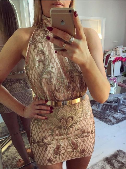 Gold Sequined Lace Nippon Flower Bodycon Dress