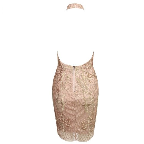 Gold Sequined Lace Nippon Flower Bodycon Dress