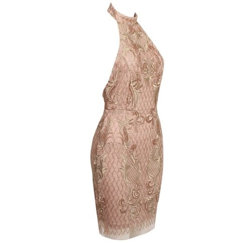 Gold Sequined Lace Nippon Flower Bodycon Dress