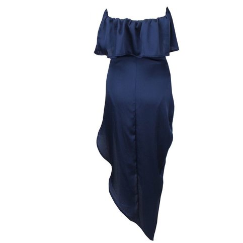 Navy Ruffle Silky Elegant Dress