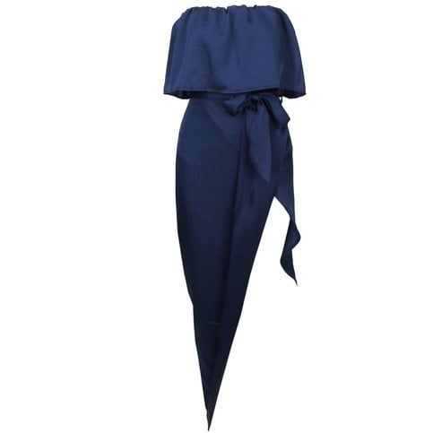 Navy Ruffle Silky Elegant Dress