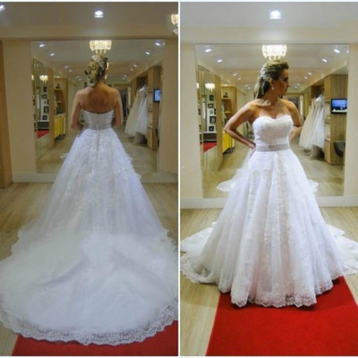 A-line strapless lace wedding dress pwd0025