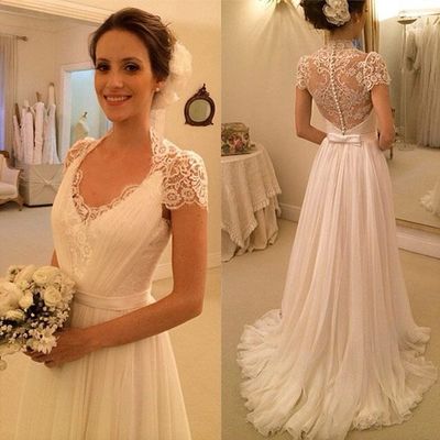 Lace and chiffon wedding dress pwd0038