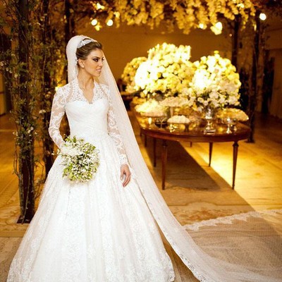 Lace wedding dress with long sleeves pwd0043
