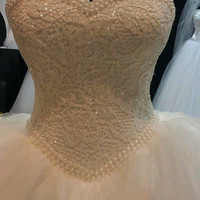 lace and tulle wedding dress with beaded bodice pwd0048 - Thumbnail 2