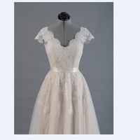 Tulle and Lace Wedding Dress Cap Sleeves pwd0051 - Thumbnail 3