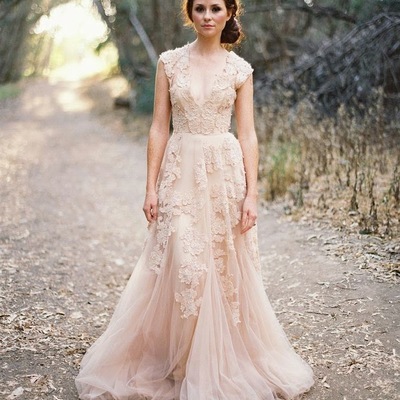 Strapless lace and tulle wedding dress pwd0053