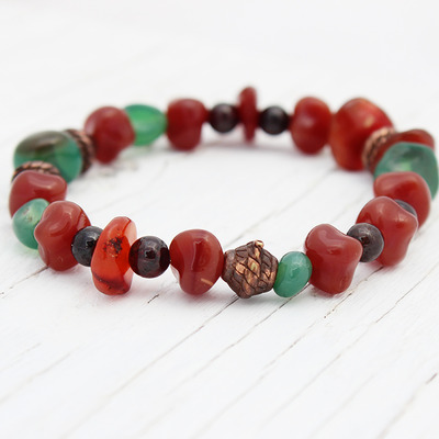 Genuine vintage cognac amber adventurine bead bracelet