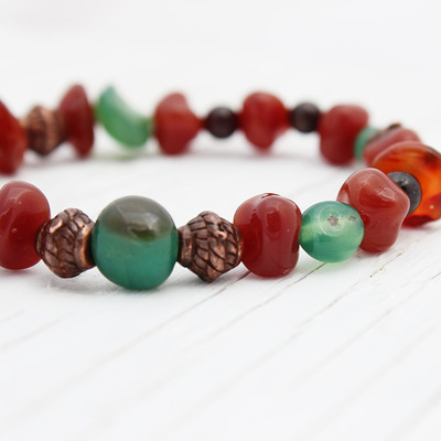 Genuine vintage cognac amber adventurine bead bracelet