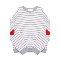 Harajuku Striped Heart Long Sleeve Sweatshirt - Thumbnail 1