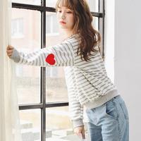 Harajuku Striped Heart Long Sleeve Sweatshirt - Thumbnail 2