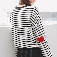 Harajuku Striped Heart Long Sleeve Sweatshirt - Thumbnail 4