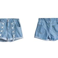 Laced Denim Shorts - Thumbnail 2