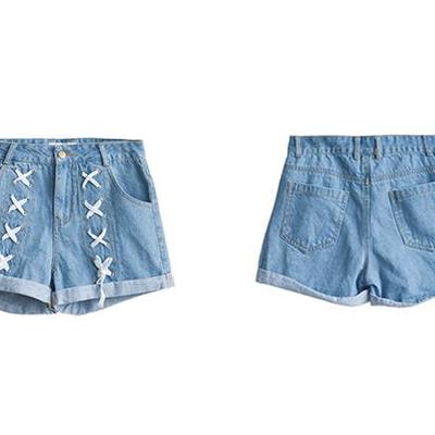 Laced denim shorts