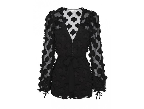 Black 3D Flowers Playsuit
