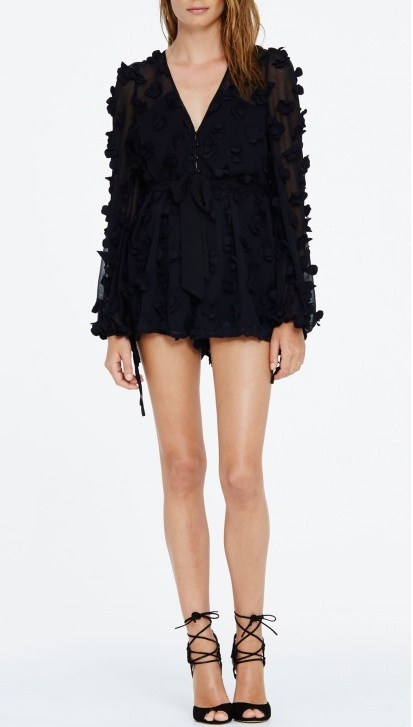 Black 3D Flowers Playsuit