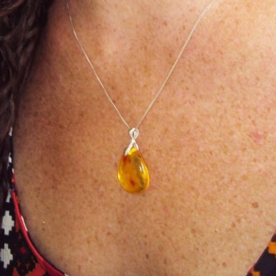 Amber pendant necklace & amber + church seed hoop earrings
