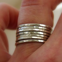 Set of 7 Sterling Silver Stack Rings, Textured Bands, Sizes 4, 5, 6, 7, 8, 9, 10, 11 half and quarter sizes - Thumbnail 2