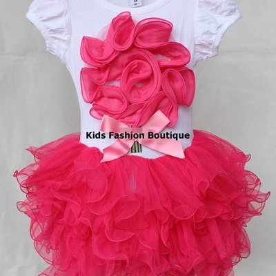Girls white & pink flower tutu dress