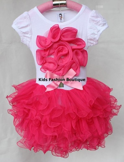 Girls white & pink flower tutu dress