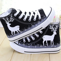 Harajuku deer hand-painted canvas shoes - Thumbnail 1