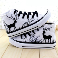 Harajuku deer hand-painted canvas shoes - Thumbnail 3