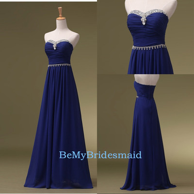Beautiful royal blue simple handmade sweetheart long prom dresses, prom dresses 2017, party dresses