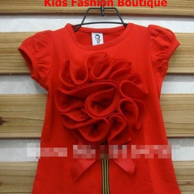 Girls red with 3-d red flower top