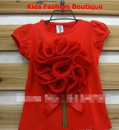 Girls red with 3-d red flower top