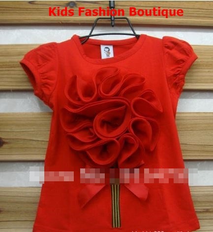 Girls Red with 3-D Red Flower Top