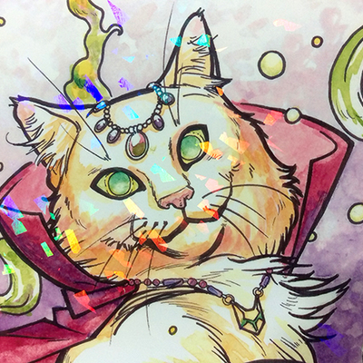 Holographic cat sorceress print