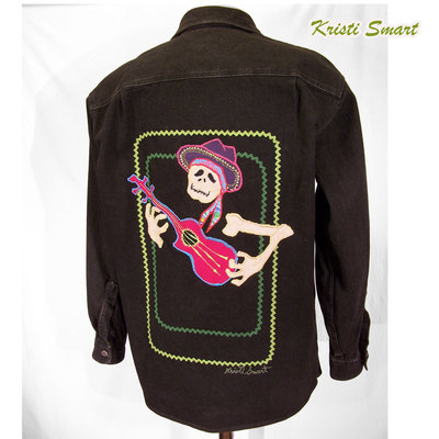 Dia de los muertos day of the dead appliqued denim shirt
