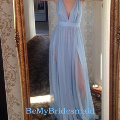 Beautiful handmade light blue long prom dresses, prom dresses 2017