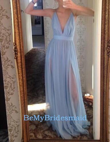 Beautiful Handmade Light Blue Long Prom Dresses, Prom Dresses 2017