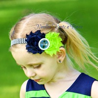 Girls Seattle Seahawks Headband, Girls Seahawks Shabby Chic Football Hair Bow - Thumbnail 1
