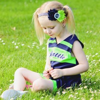 Girls Seattle Seahawks Headband, Girls Seahawks Shabby Chic Football Hair Bow - Thumbnail 2
