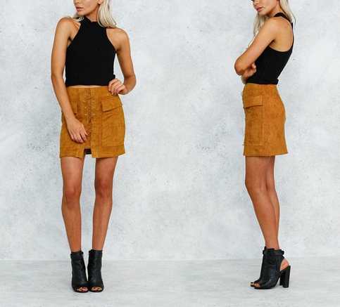 Suede Leather Lace Up Skirt