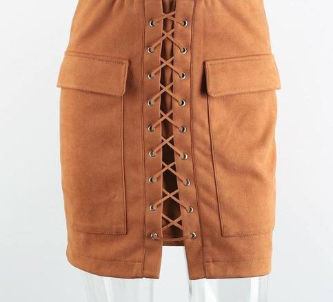 Suede Leather Lace Up Skirt