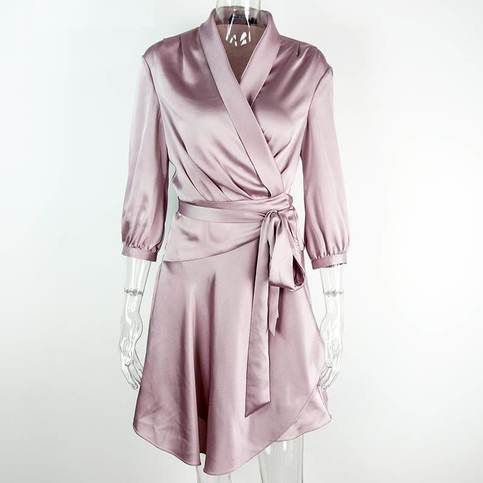 Purple Silver Elegent Silk Wrap Dress