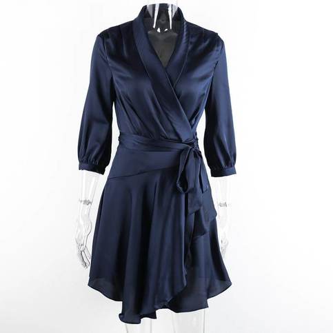 Navy Elegent Silk Wrap Dress