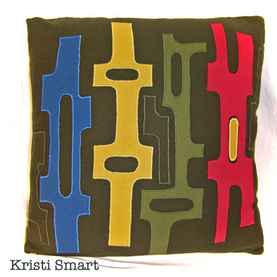 Mid century pillow with appliqued abstract art