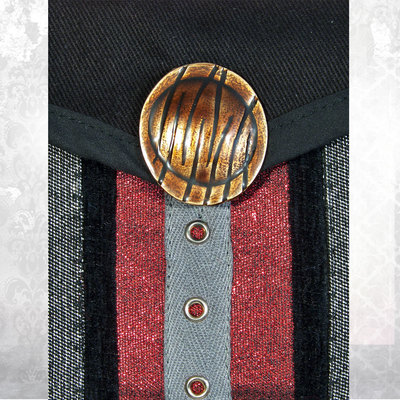 Cosplay steampunk pouch in red black and gray
