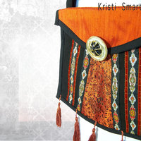 Black and orange opera purse festival pouch - Thumbnail 1