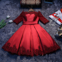 A-line satin lace short prom dress,homecoming dresses - Thumbnail 2