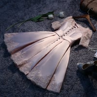 A-line satin lace short prom dress,homecoming dresses - Thumbnail 3