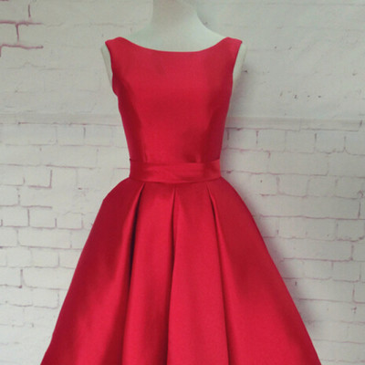 Lovely red satin short homecoming dresses with bow, cute prom dresses