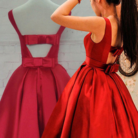 Lovely Red Satin Short Homecoming Dresses with Bow, Cute Prom Dresses - Thumbnail 1