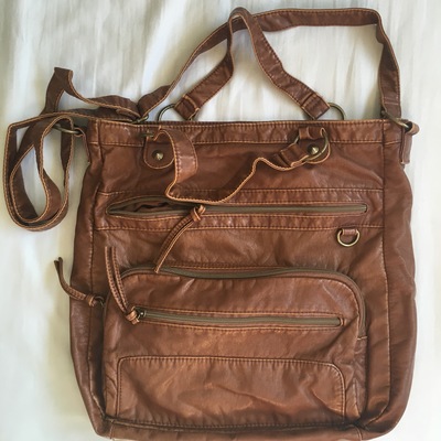 Brown leather school zipped bag